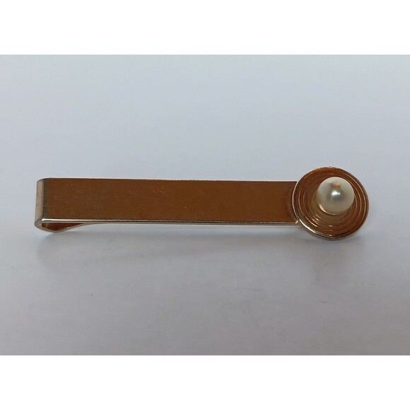 SWANK Other - Vintage Swank Signed Goldtone Faux Pearl Tie Bar Clip Gator Clasp